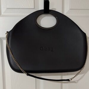 O bag Black Circular Handle Shoulder Tote with Chain Strap, from Italy.